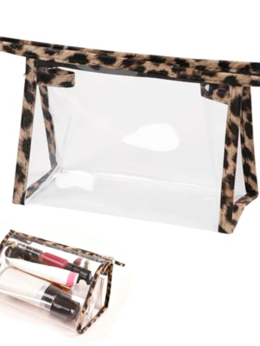 Leopard Print Clear PVC Travel Toiletry Makeup Bag Zipper Cosmetic Pouch